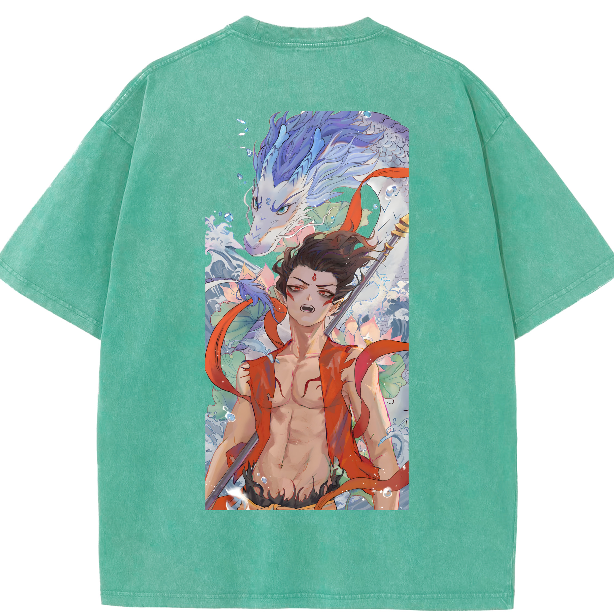 （画像用） Ne Zha 2 ナタ 魔童の大暴れ 綿100% ヴィンテージ風 半袖Tシャツ（背面プリント）